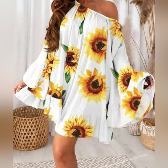 Chic Me Sunflower Print Off-Shoulder Dress XL - Picture 1 of 5